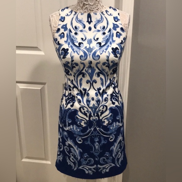Polo Ralph Lauren Sz 4 White Blue Paisley Sheath Dress - Like New - Picture 1 of 6